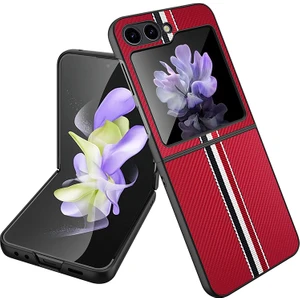 Samsung Galaxy Z Flip5 5g Ince Kılıf Şerit Ekleme Pu+Pc Telefon Kılıfı (Yurt Dışından)