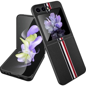 Samsung Galaxy Z Flip5 5g Ince Kılıf Şerit Ekleme Pu+Pc Telefon Kılıfı (Yurt Dışından)
