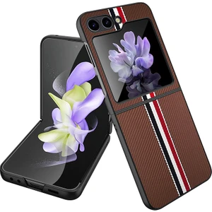 Samsung Galaxy Z Flip5 5g Ince Kılıf Şerit Ekleme Pu+Pc Telefon Kılıfı (Yurt Dışından)