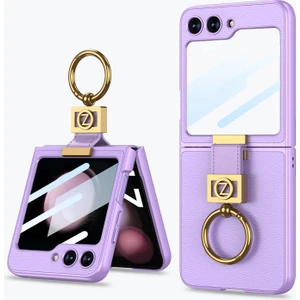 Samsung Galaxy Z Flip5 5g Ince Telefon Kapağı Sabit Pc+Pu Metal Z Mektup Kickstand Case (Yurt Dışından)