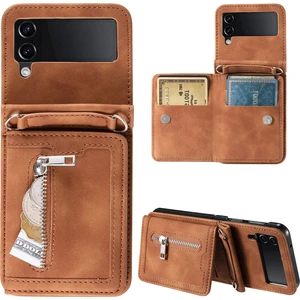 Samsung Galaxy Z Flip4 5g Kılıf Kart Tutucu Pu Deri Kickstand Telefon Kapak Kayış (Yurt Dışından)