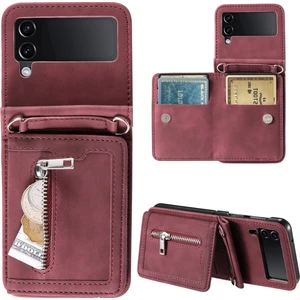 Samsung Galaxy Z Flip4 5g Kılıf Kart Tutucu Pu Deri Kickstand Telefon Kapak Kayış (Yurt Dışından)