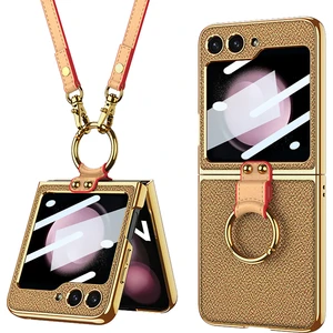 Samsung Galaxy Z Flip5 5g Pu Deri + Pc Telefon Kılıf Yüzüğü Kickstand Elektraptavat Kapağı ve Kayış (Yurt Dışından)