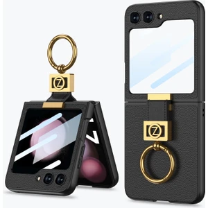 Samsung Galaxy Z Flip5 5g Ince Telefon Kapağı Sabit Pc+Pu Metal Z Mektup Kickstand Case (Yurt Dışından)