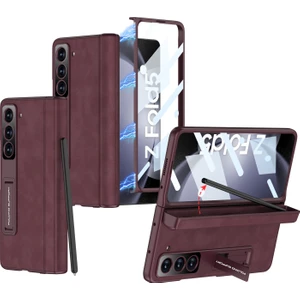 Samsung Galaxy Z Fold5 5g Kapak Deri+Pc Kalem Kutusu Ön Ekran Film ile Telefon Kılıfı (Yurt Dışından)