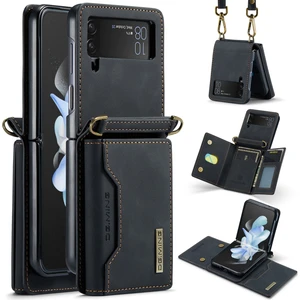 Samsung Galaxy Z Flip3 5g Söndürülebilir 2 Arada 1 Cüzdan Telefon Kılıfı Deri+Pc Manyetik Kickstand Cover (Yurt Dışından)