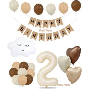 Parti Pera Bulut Folyo Balon Retro Kalp Folyo Balon Bej Renk Rakam Folyo Balon Zinciri Seti Balon Buketi