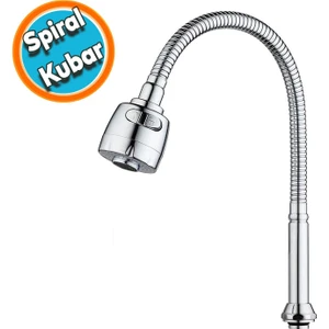 Mutfak Banyo Musluk Batarya Kuğu Evye Borusu Spiral Hortumlu Krom Renk 2 Kademeli Su Kubar Ayarlı Başlık