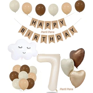 Parti Pera Bulut Folyo Balon Retro Kalp Folyo Balon Bej Renk Rakam Folyo Balon Zinciri Seti Balon Buketi