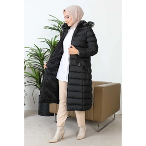 İmaj Butik Siyah Büyük Beden Kapüşonlu Fermuarlı Şişme Mont