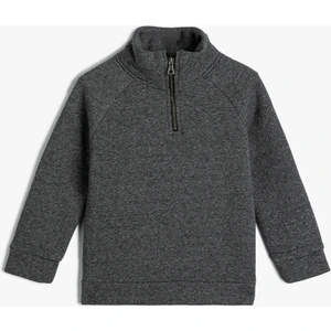 Basic Sweatshirt Dik Yaka Yarım Fermuarlı Uzun Kollu