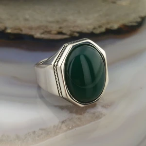 FK Gümüş Yeşil Zirkon Taşlı Sade Erkek Yüzük