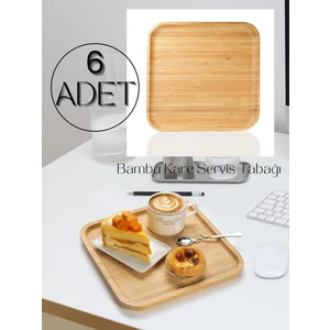 6 Adet Bambu Kare Servis Tabağı Sunum Seti 20 x 20 cm