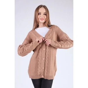 350 Düğme Detay Örgülü Hırka Camel