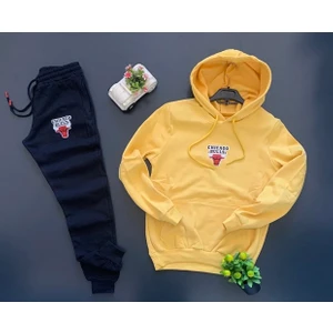 Amor Man Büyük Beden Özel Tasarım Kapüşonlu Boğa Baskılı 3 Iplik Şardonlu %100 Pamuk Erkek Eşofman Takımı