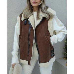 Moda Mix Avcılar Kadın Içi Kürklü Süet Deri Görünümlü Yelek