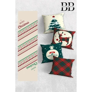 Belle Benoit Çift Tarafı 3D Dijital Baskılı 4'lü Yastık Kılıfı Kırlent Kılıfı ve Amerikan Servis Runner Set