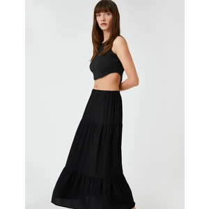 Katlı Midi Boy Etek Beli Lastikli