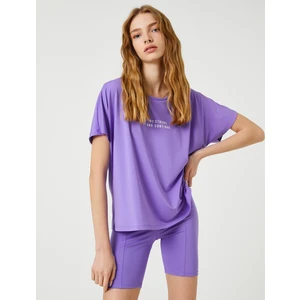 Oversize Spor Tişört Slogan Baskılı Kayık Yaka