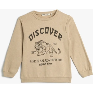 Sweatshirt Kaplan Baskılı Uzun Kollu Bisiklet Yaka Şardonlu