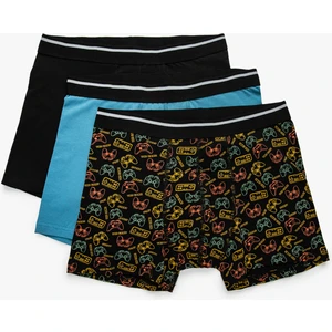 Basic 3'lü Boxer Seti Oyun Desenli Beli Lastikli
