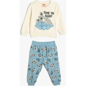Pamuklu Pijama Takımı Koalalı Uzun Kollu Tişört ve Beli Lastikli Pijama Altı 2 Parça