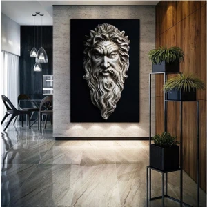 AR AJANS KANVAS TABLO Zeus Şimşek Tanrısı Heykel Modern Sanat Yunan Mitolojisi Mermer Kanvas Tablo ART00161