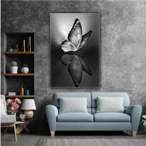 AR AJANS KANVAS TABLO Kelebek Yansıma Simetri Siyah Beyaz Modern Dekoratif Kanvas Tablo ART00195