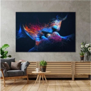 AR AJANS KANVAS TABLO  Çizgisel Ağ Öpüşen Çift Illüstrasyon Aşk Love Kanvas Tablo ART0084
