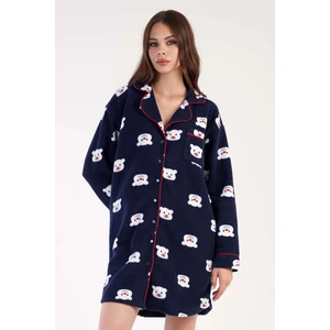 Kadın Polar Tamamı Düğmeli Uzun Kol Gecelik