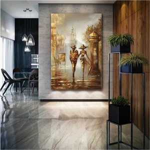 AR AJANS KANVAS TABLOSokakta Yürüyen Şemsiyeli Çift Bronz Nostalji Aşk Love Dekor Kanvas Tablo ART0087