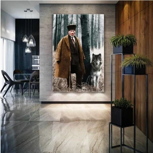 AR AJANS KANVAS TABLO  Mustafa Kemal Atatürk Ormanda Asil Kurt Kanvas Tablo ART00181