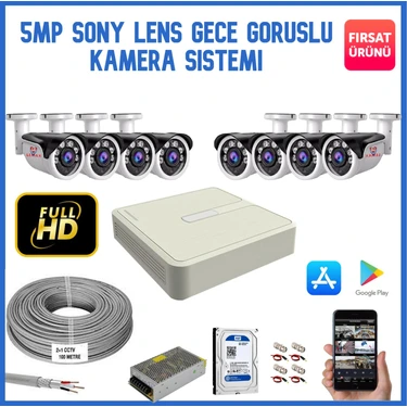 Maxcam 8 Kameralı 5 Mp Sony Lens Gece Görüşlü, Dış Mekan Ahd Güvenlik Kamerası