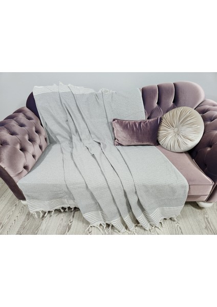 %100 Pamuk Gri Koltuk, Kanepe, Çekyat Örtüsü 180 x 300