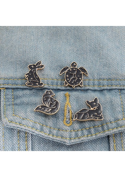 Stil 3 Xedz Punk Siyah Hayvan Takımyıldızı Metal Emaye Broş Pins Trendy Hayvanlar Pimleri Kaplumbağa Tavşan Kedi Tilki Yaka Rozetleri Aksesuarları (Yurt Dışından)