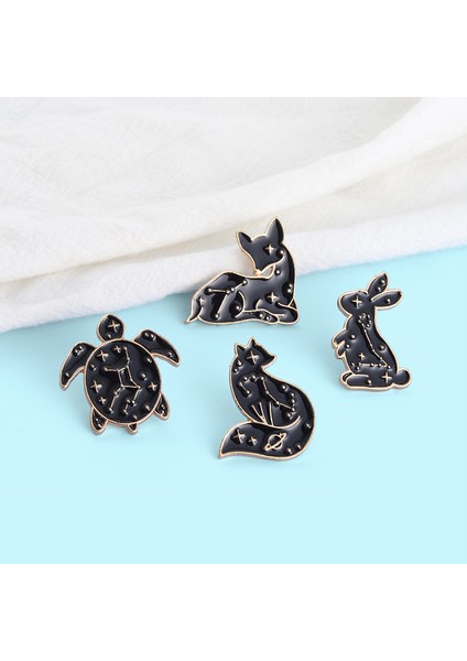 Stil 3 Xedz Punk Siyah Hayvan Takımyıldızı Metal Emaye Broş Pins Trendy Hayvanlar Pimleri Kaplumbağa Tavşan Kedi Tilki Yaka Rozetleri Aksesuarları (Yurt Dışından)