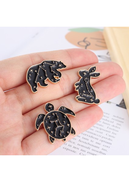 Stil 3 Xedz Punk Siyah Hayvan Takımyıldızı Metal Emaye Broş Pins Trendy Hayvanlar Pimleri Kaplumbağa Tavşan Kedi Tilki Yaka Rozetleri Aksesuarları (Yurt Dışından)