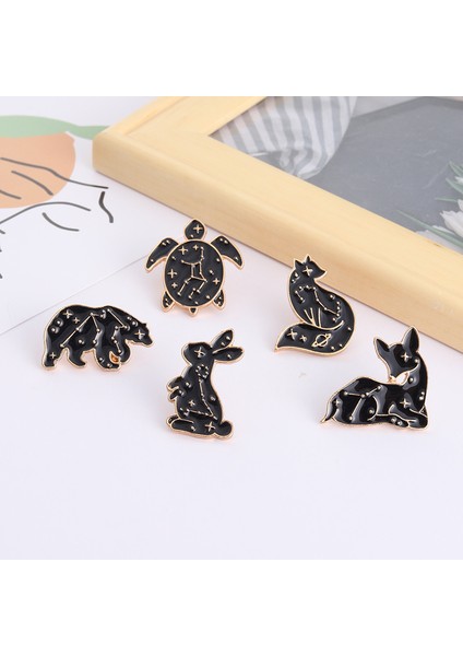 Stil 3 Xedz Punk Siyah Hayvan Takımyıldızı Metal Emaye Broş Pins Trendy Hayvanlar Pimleri Kaplumbağa Tavşan Kedi Tilki Yaka Rozetleri Aksesuarları (Yurt Dışından)