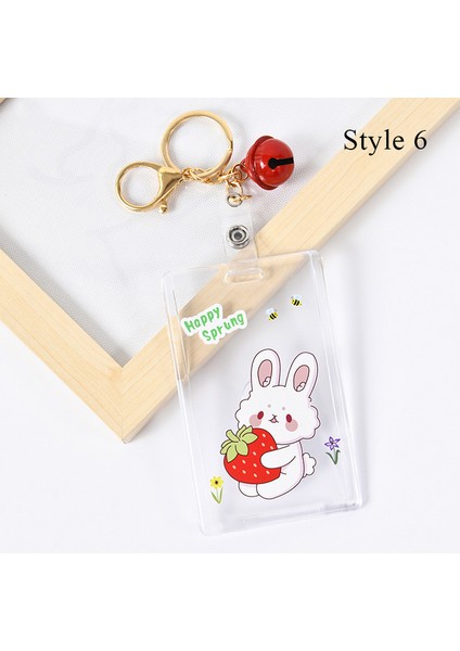 Stil 6 Karikatür Şeffaf Akrilik Kredi Kartı Tutucu Kılıf Kadınlar Için Kız Sevimli Öğrenci Otobüsü Kımlık Kartı Kapak Koruma Anahtarlık Çan ile (Yurt Dışından)