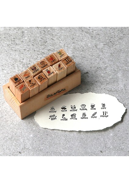 Hayat Teması 12 Adet Mini Aşk Kalp Hafta Seyahat Sevimli Ahşap Lastik Pullar Diy Günlüğü Karalama Defteri Pullar Kart Yapımı Için Ahşap Kutu ile Set (Yurt Dışından)