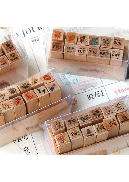 Hayat Teması 12 Adet Mini Aşk Kalp Hafta Seyahat Sevimli Ahşap Lastik Pullar Diy Günlüğü Karalama Defteri Pullar Kart Yapımı Için Ahşap Kutu ile Set (Yurt Dışından)