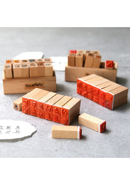Hayat Teması 12 Adet Mini Aşk Kalp Hafta Seyahat Sevimli Ahşap Lastik Pullar Diy Günlüğü Karalama Defteri Pullar Kart Yapımı Için Ahşap Kutu ile Set (Yurt Dışından)