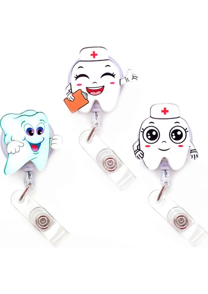 Şeffaf Komik Güzel Diş Tarzı Geri Çekilebilir Yaratıcı Kart Tutucu Rozet Makara Hemşire Sergi Enfermera Kız Adı Kartı Göğüs Dentis (Yurt Dışından)