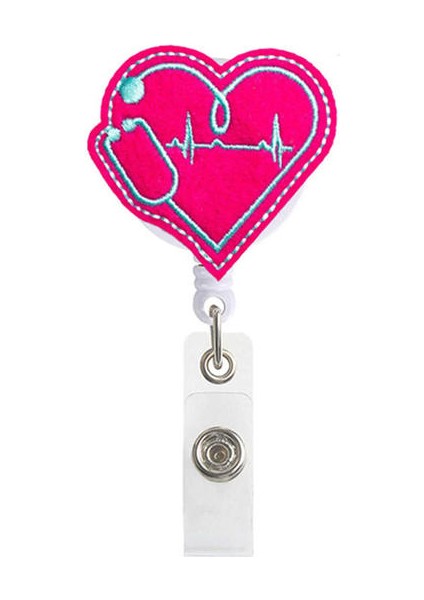 F Sevimli Moda Kalp Şekli Geri Çekilebilir Makaralı Isimlik Klip Rozet Tutucu Öğrenciler Doktor Kimlik Kartı Tutucu Ofis Okul Malzemeleri (Yurt Dışından)