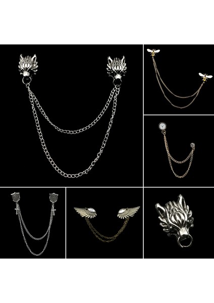 Stil 5 Yeni Erkek Kadın Gömlek Yaka Püskül Zincir Yaka Pin Broş Ejderha Kartal Geyik Kafası Kanatları Rozeti Retro Unisex Takı Aksesuarları (Yurt Dışından) modelleri