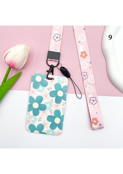 Stil 9 Boyun Askısı Çantası ile Öğrenci Kimlik Kartı Kapağı Renkli Çiçekler Kadın Kız Kredi Kartı Kimlik Otobüs Kartı Tutucu Çanta Kordon ile (Yurt Dışından)