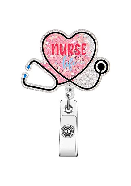 Stil 3 2023 Yeni Tasarım 1 Parça Glitter Akrilik Geri Çekilebilir Hemşire Rozeti Makara Anime Stetoskop Hap Aşk Kalp Kımlık Kartı Tutucu Kordon (Yurt Dışından)