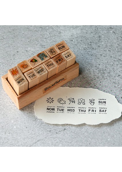 Hafta Teması 12 Adet Mini Sevimli Diy Günlüğü Ahşap Lastik Damga Seti Kalp Aşk Seyahat Hafta Numarası Desen Karalama Defteri Kart Yapımı El Sanatları (Yurt Dışından)
