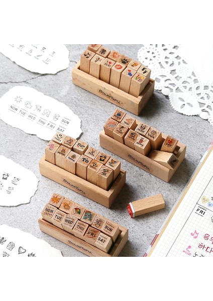 Hafta Teması 12 Adet Mini Sevimli Diy Günlüğü Ahşap Lastik Damga Seti Kalp Aşk Seyahat Hafta Numarası Desen Karalama Defteri Kart Yapımı El Sanatları (Yurt Dışından)