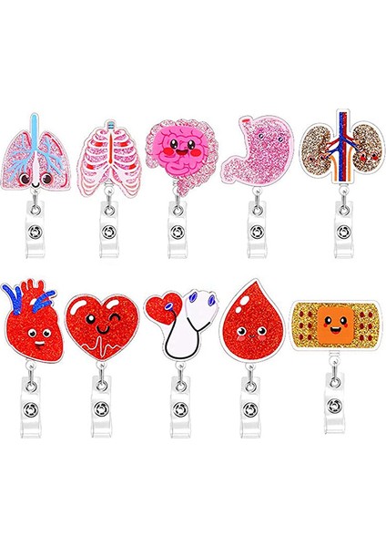 Stil 8 Glitter Akrilik Insan Organları Hemşire Doktor Rozeti Makara Geri Çekilebilir Kımlık Rozeti Tutucu 360 Dönen Timsah Klip Adı Tutucu (Yurt Dışından) fiyatları